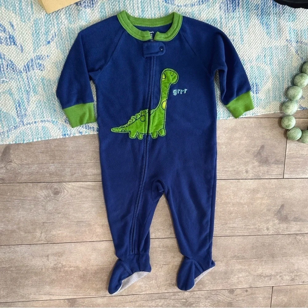 Y2K Carter’s Dinosaur Fleece Footies One Piece Sleeper Pajamas 12 Month baby boy